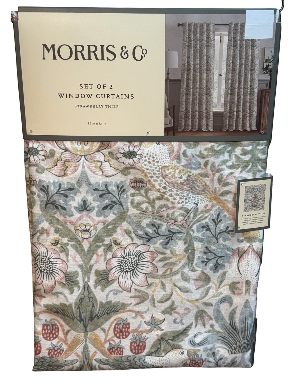 Morris & Co. NWT Strawberry Thief Floral Window Curtain Set 37” x 84” 2 Panels